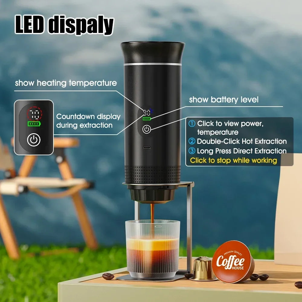 Foombthe Portable Espresso Coffee Machine with Digital Display 3-In-1 Capsule Coffee Maker for Car & Home Camping Coffee Maker