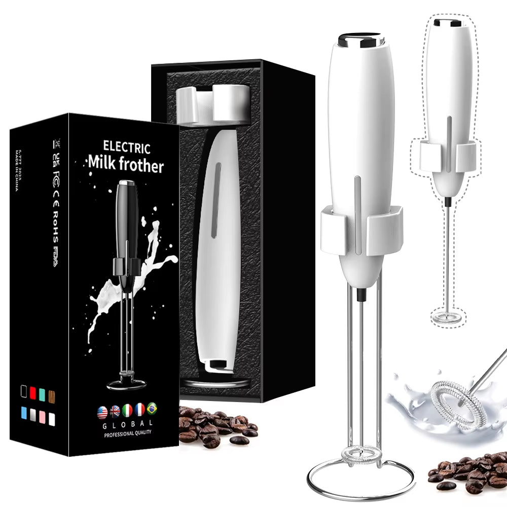 Handheld Milk Frother Kitchen Powerful Electric Foam Maker with Stand Battery Powered Foamer Blender Drink Mixer for Coffee