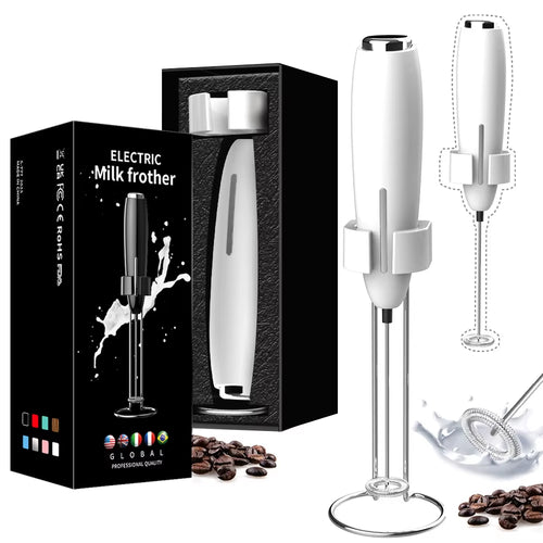Handheld Milk Frother Kitchen Powerful Electric Foam Maker with Stand Battery Powered Foamer Blender Drink Mixer for Coffee