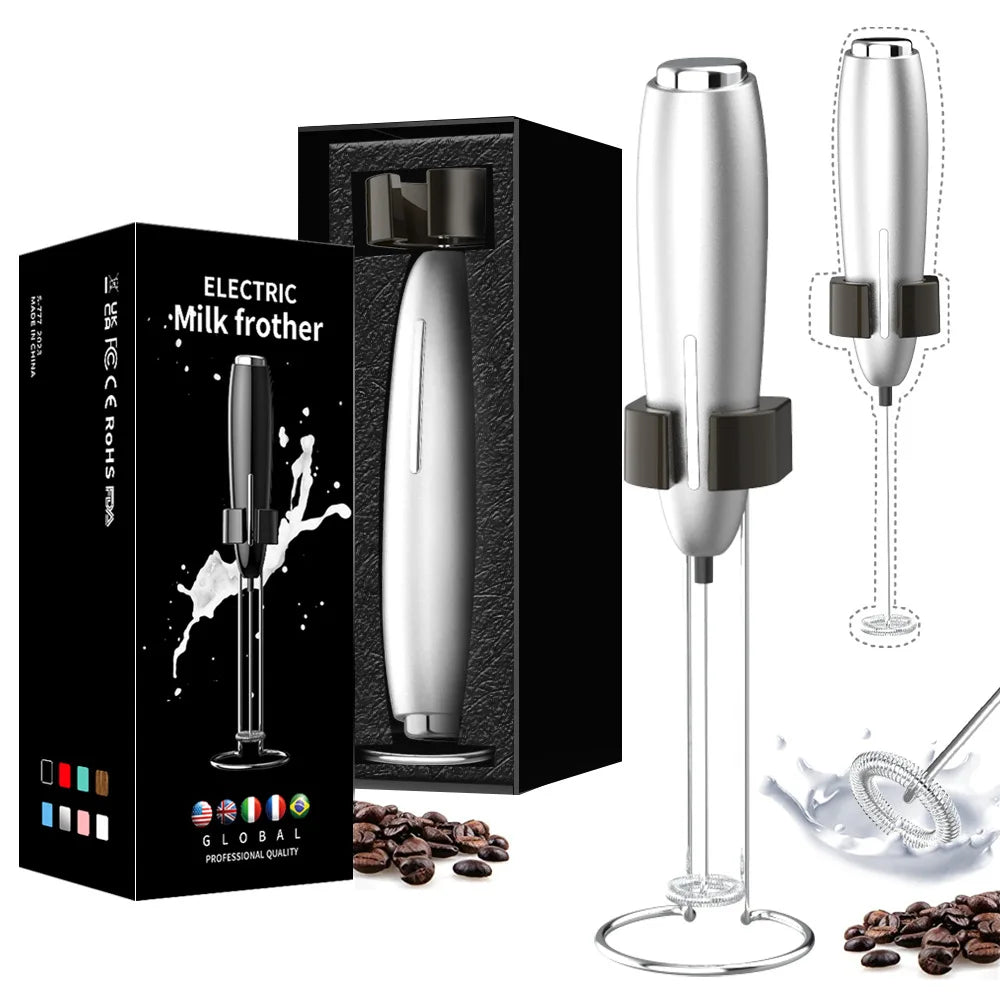 Handheld Milk Frother Kitchen Powerful Electric Foam Maker with Stand Battery Powered Foamer Blender Drink Mixer for Coffee